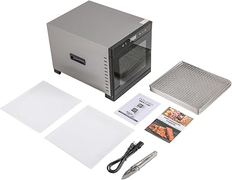 8 Tier Electric Countertop Food Dehydrator Machine, 700w Commercial Dehydrator Stainless Steel Machines, Adjustable Timer & Temperature for Home Kitchen (Black)