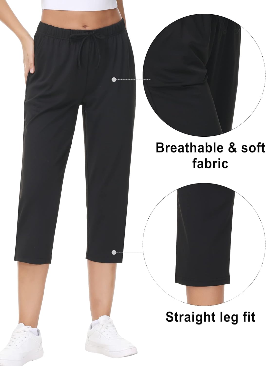 COZZIPLUS Women's Lightweight Capri Pants with Pockets, High Waist Wide Leg Quick-Dry Cropped Pants for Yoga & Travel - Image 2