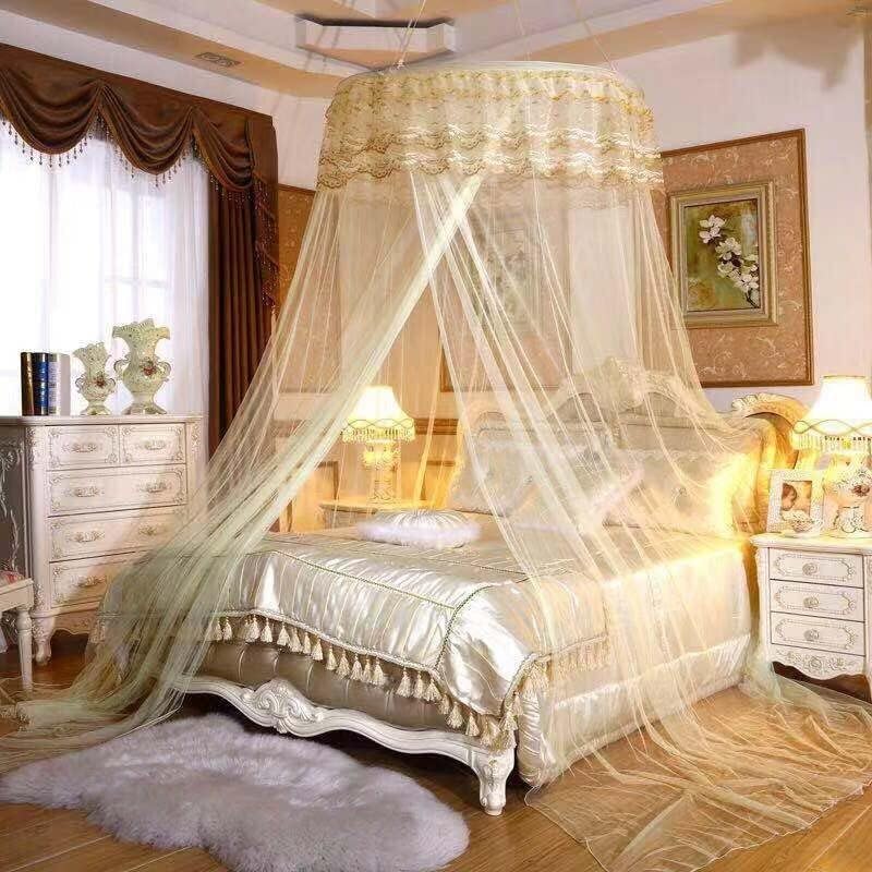 Mosquitera Amarilla para Cama, Dosel para Cama para decoración de habitación de niñas, mosquitera de Encaje en Forma de cúpula, Dosel Colgante para protección contra Insectos.