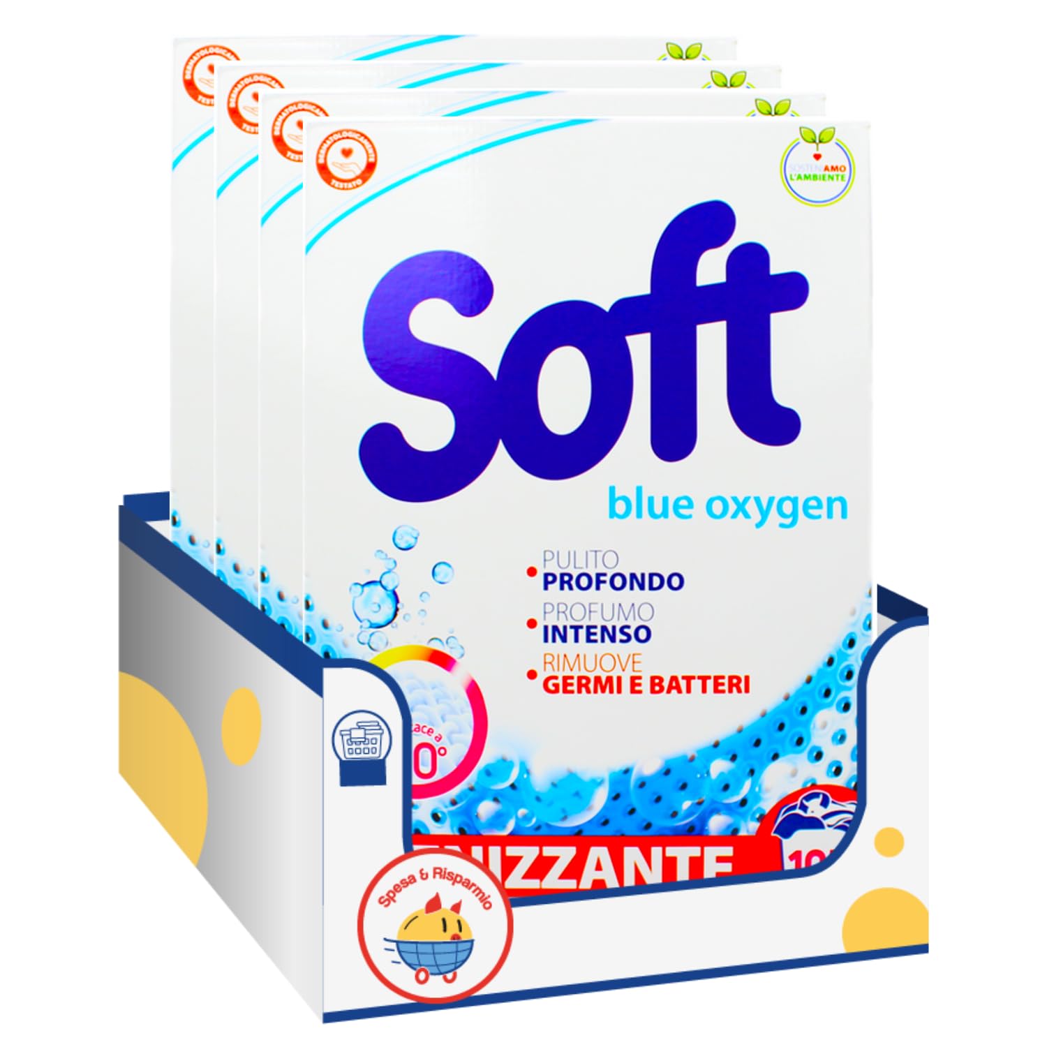 Detersivo in polvere Blue Oxygen per bucato – 105 misurini – 5,25 kg kit con Spugna Brandizzata SPESA & RISPARMIO Inclusa – Variazioni 4/8/12 Pezzi (4)