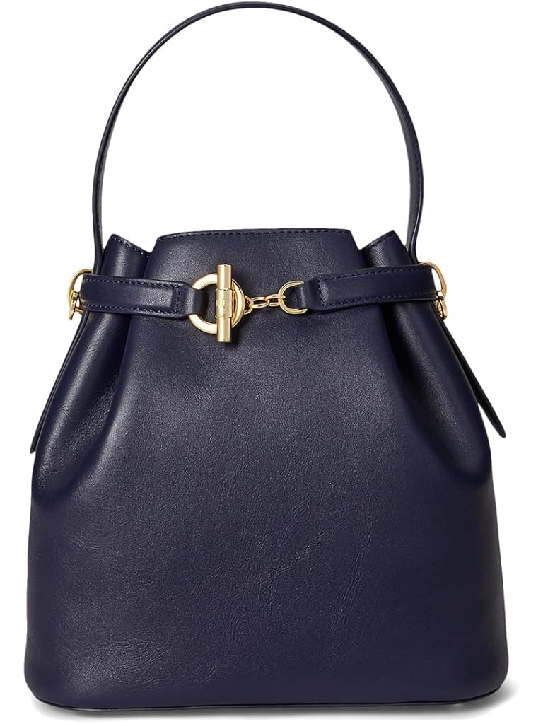 Navy Lauren Ralph Lauren Leather Medium Blaike Bucket Bag