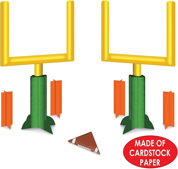 Beistle 2 Piece Game Day Goal Post Centerpieces Football Decorations Sports Party Supplies, 11, Green/Yellow/Orange/Brown/White