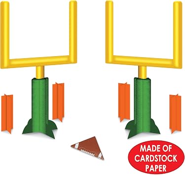 Beistle 2 Piece Game Day Goal Post Centerpieces Football Decorations Sports Party Supplies, 11, Green/Yellow/Orange/Brown/White