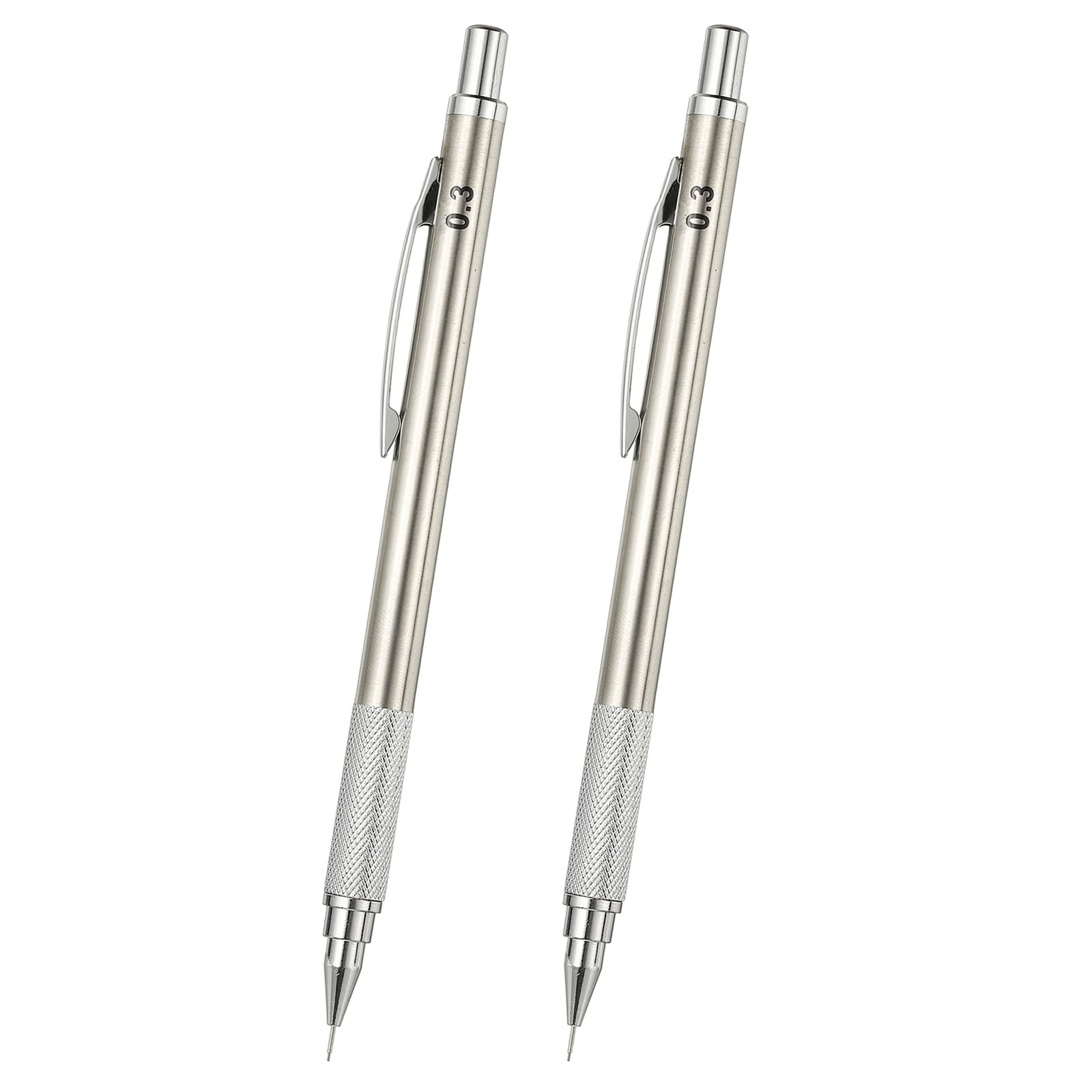 PATIKIL 2Pcs Mechanical Pencil 0.3mm, Lead Pencils Mechanical Holder Fine Point Automatic Metal Holder for Drawing Art Sketching Woodworking, Silver