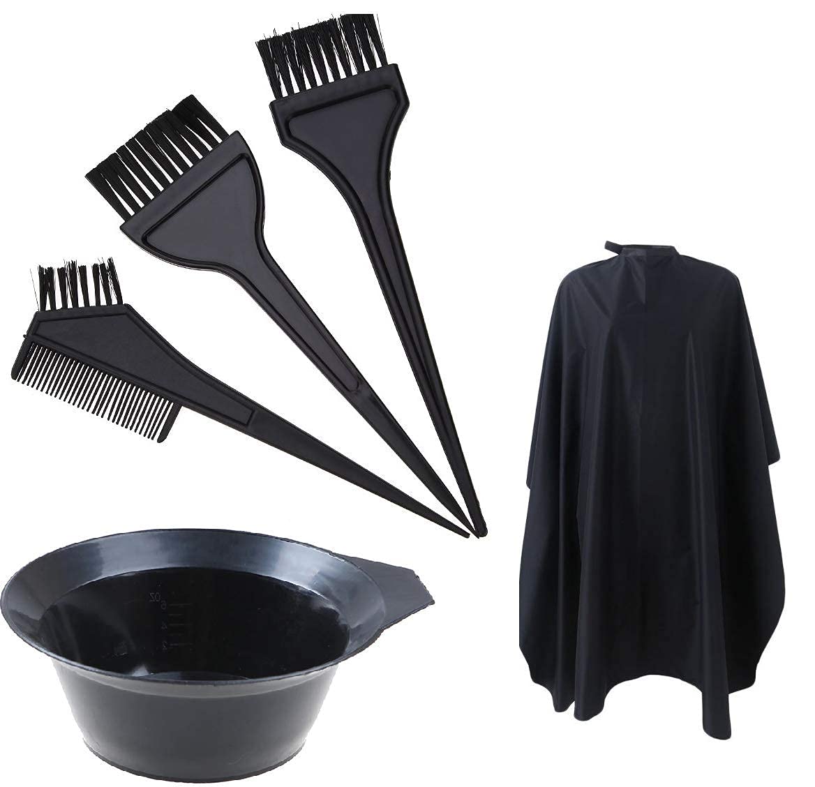 Lumber Plastic Hair Color Brush, Bowl and Apron Set for DIY Hair Coloring, Bleaching with Hair Cutting Cape, Black - 3 PCS.
