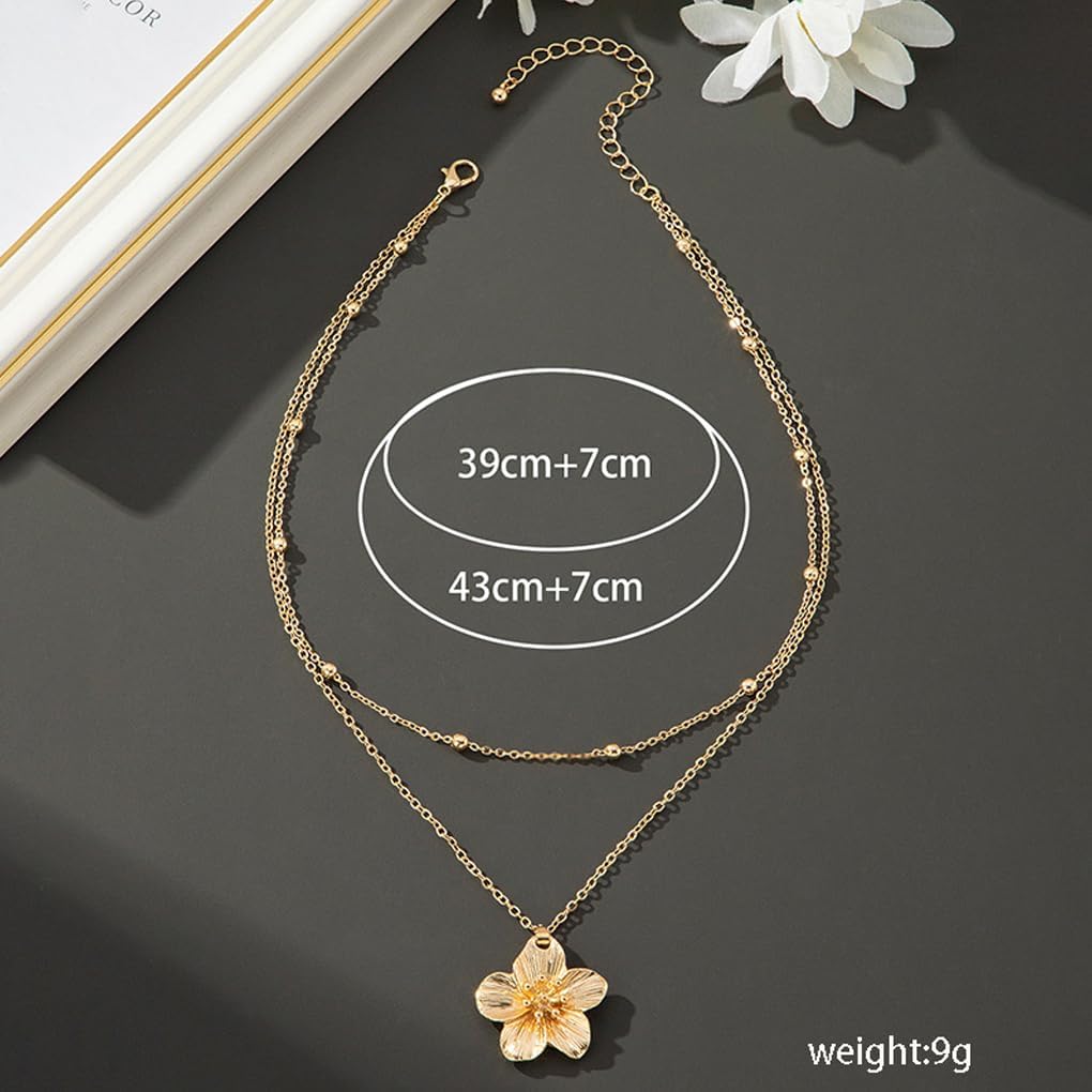 Gold Flower Statement Necklace Layered Flower Beaded Choker Necklace for Women Trendy Chunky Vacation Jewelry Accessories - Image 7