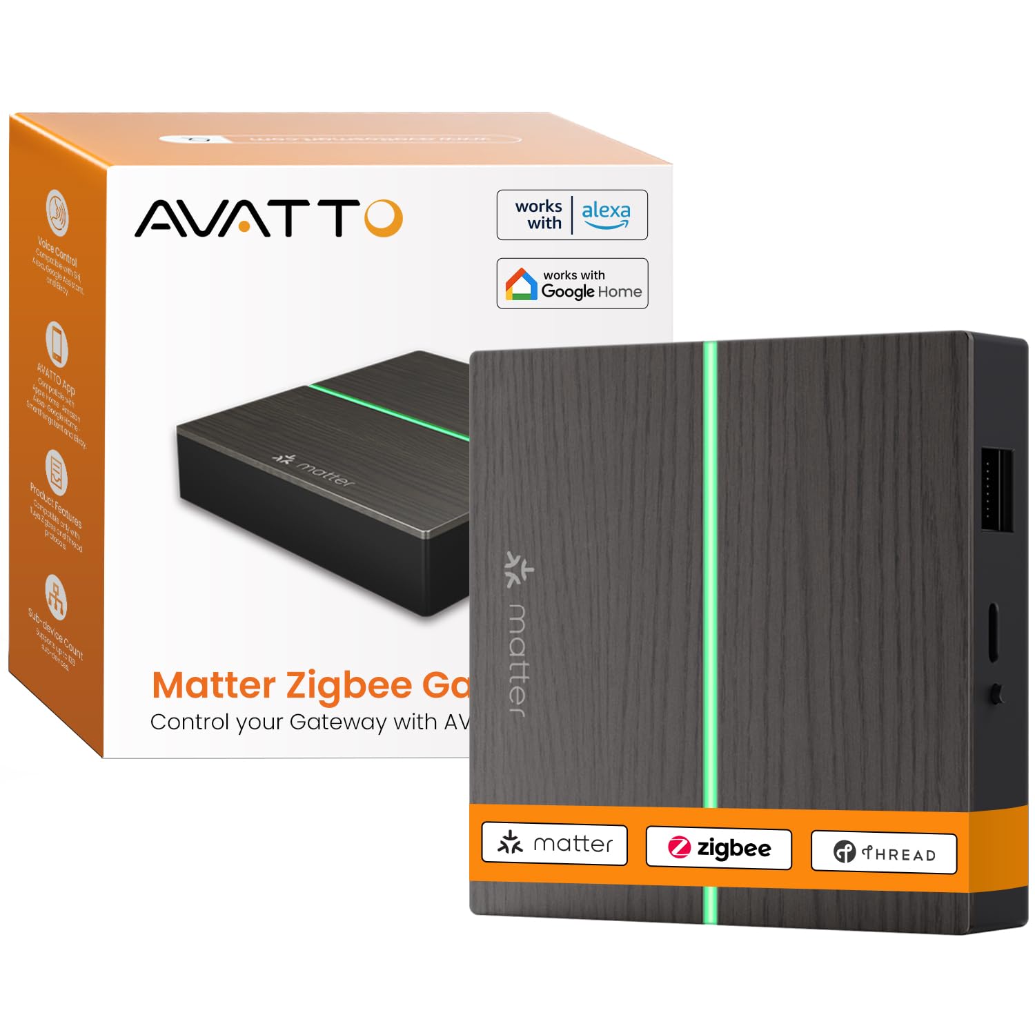 AVATTO Tuya Matter Zigbee Gateway, Thread Gateway, unterstützt Alexa, Google Assistant, Apple HomeKit und SmartThings Sprachsteuerung,Schwarz