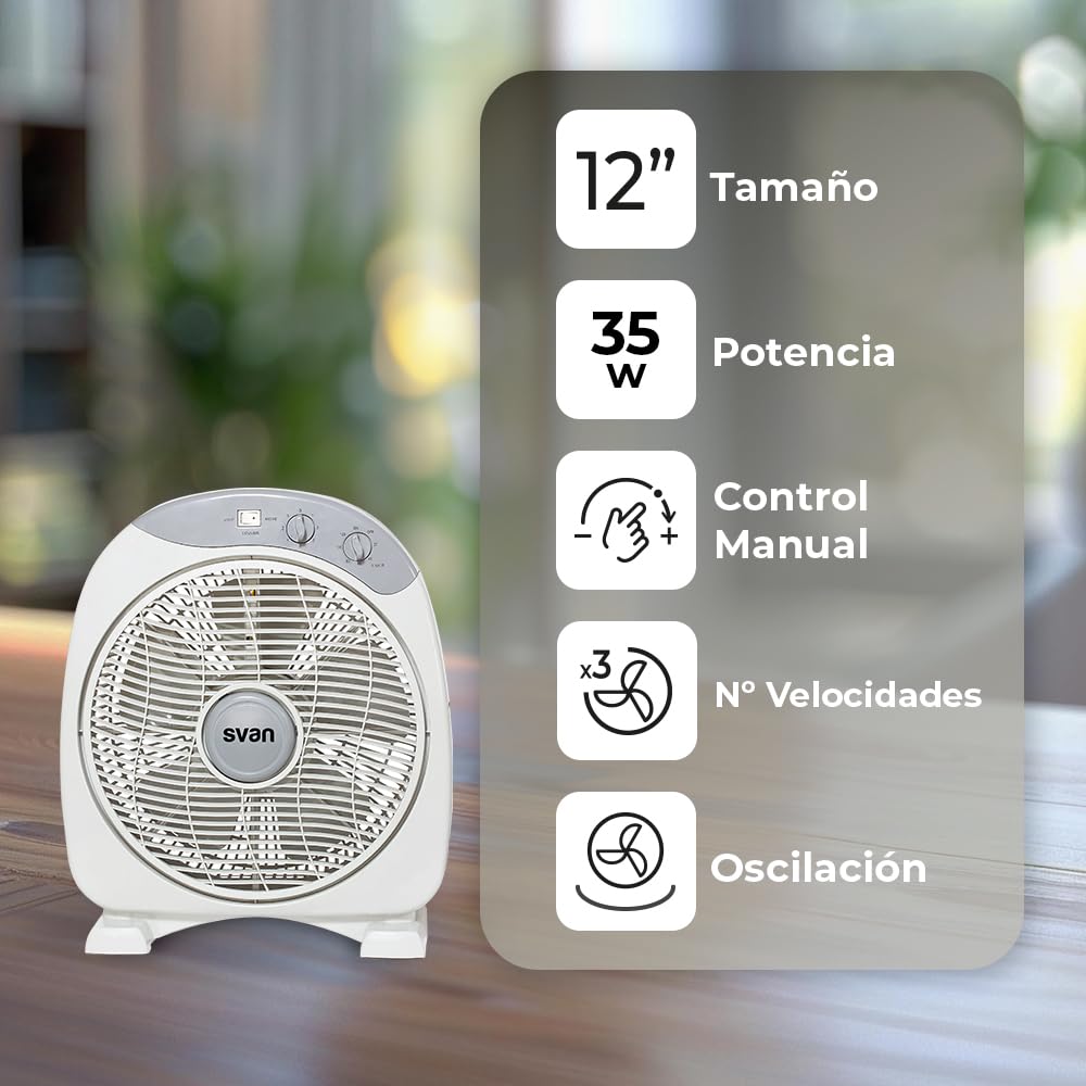 Svan Ventilador de Suelo Gris 12", 35 W, SVS351200. Temporizador de 60 min, 5 Aspas, Control Manual