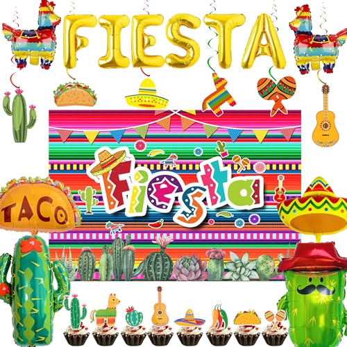 Decorazioni messicane per feste – 27 palloncini da appendere a forma di vortici in tessuto, cappello di cactus, burrito, topper per cupcake a tema Fiesta Cinco De Mayo, carnevale, festival, feste di