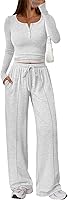 Trendy Queen Women's 2 Piece Lounge Set Fall 2026 Sweatsuit: Rayon Spandex Travel Outfits Wide Leg Pants