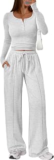 Trendy Queen Women's 2 Piece Lounge Set Fall 2026 Sweatsuit: Rayon Spandex Travel Outfits Wide Leg Pants