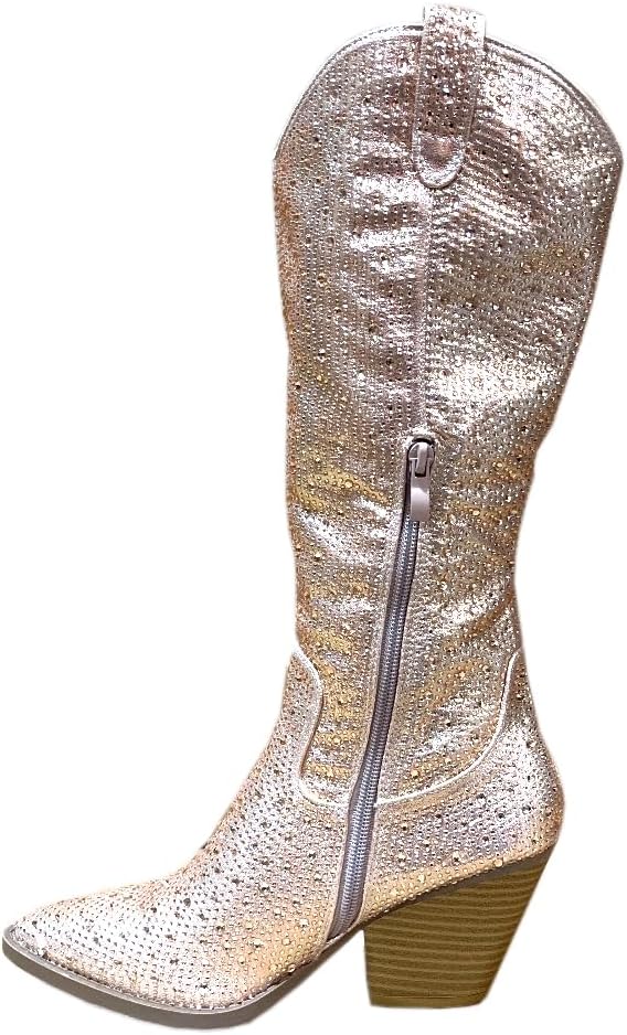 ABSOLEX Women Western Cowgirl Cowboy Pointed Toe Rhinestone Knee High Boots - 第 17/64 張圖片