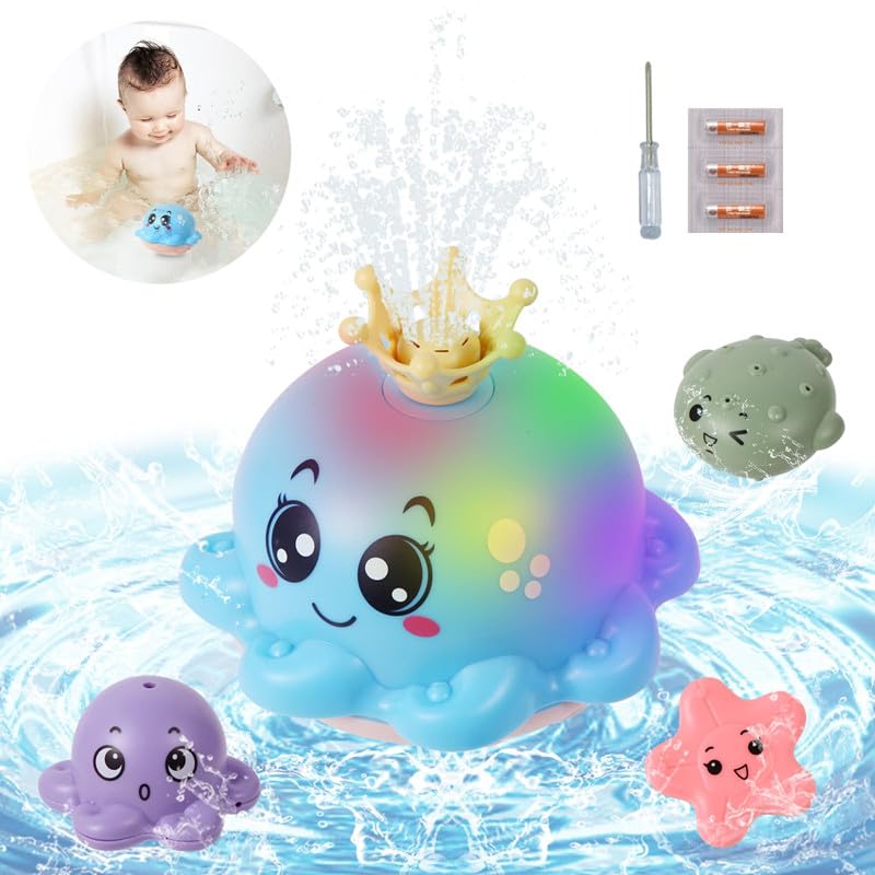Light Up Bath Toy Sprinkler for Babies, Rechargeable Bathtub Pool Water Toys Baby Gifts for Toddlers, Shower Essentials
