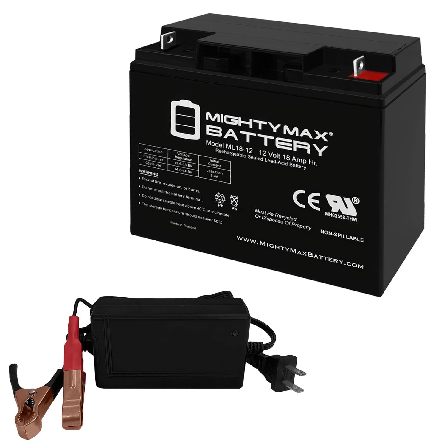 Amazon.com: Mighty Max Battery ML18-12 - 12 Volt 18 AH, Nut and
