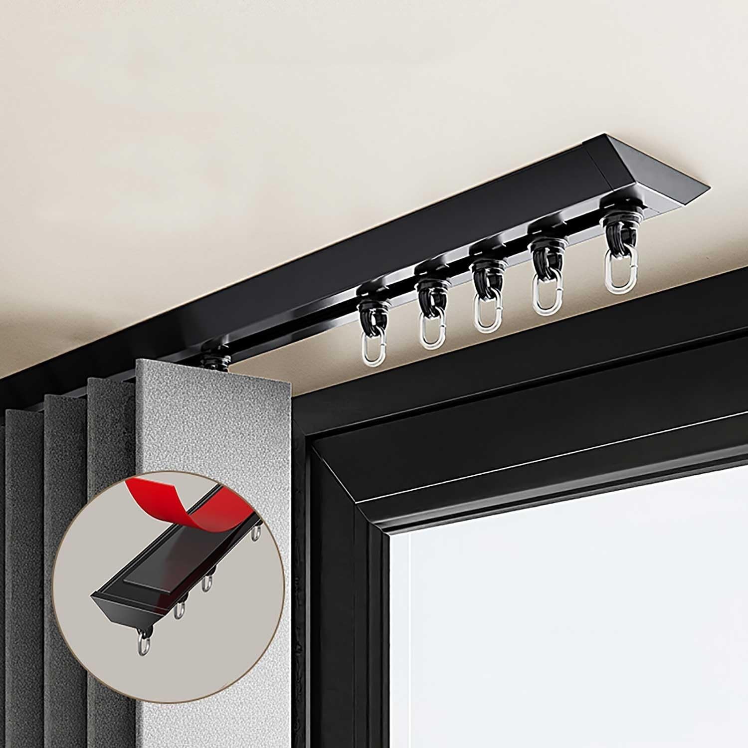 Support de tringle à rideau auto-adhésif sans perçage, installation facile pour salon, chambre à coucher ou séparateur de douche, solution de décoration d'intérieur polyvalente