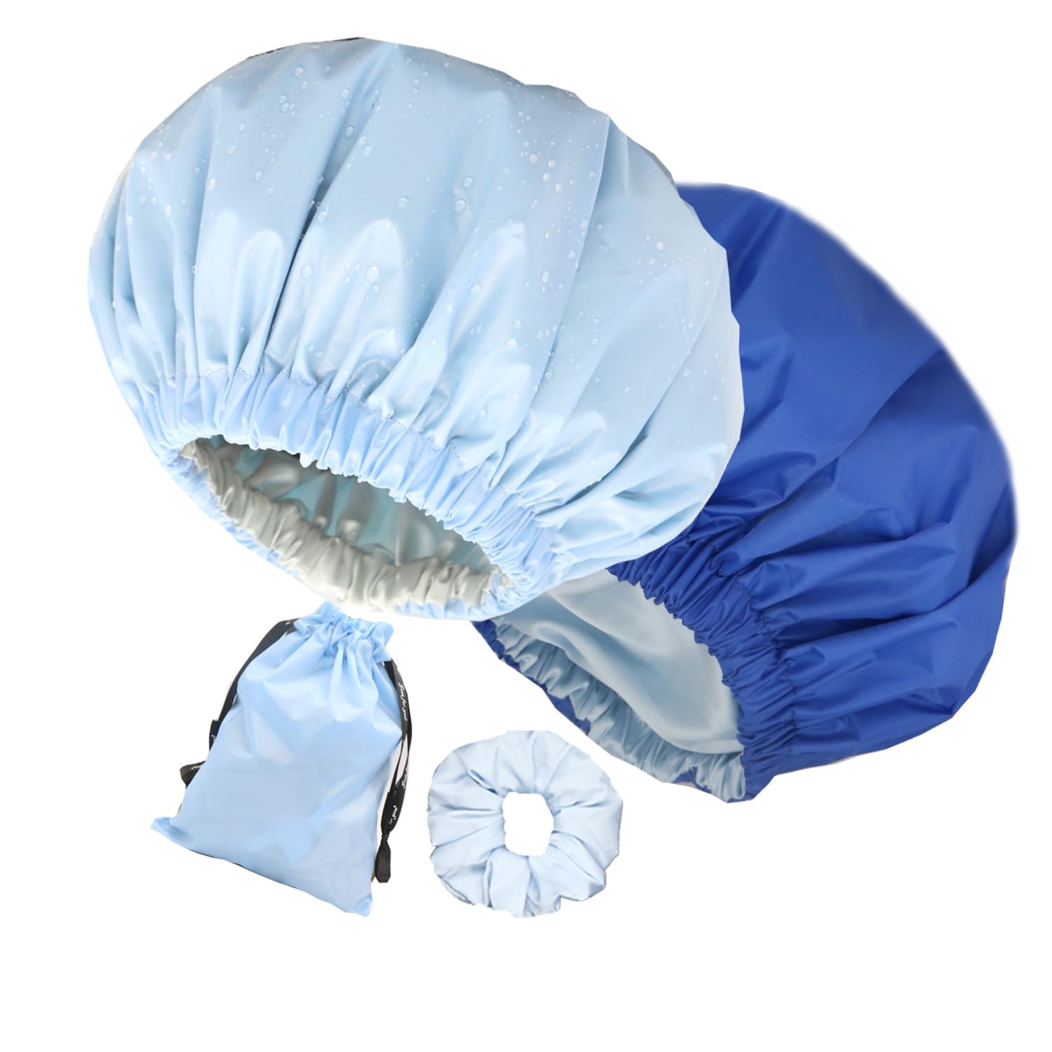 2Pcs Genergy Shower Cap for Women Waterproof, Adjustable Shower Caps, Luxury Baths Cap with Satin Lining, Extra Large, Double Layers, Reversible Elastic Shower Cap (Light blue+ Navy blue) 2Pcs Genergy Shower Cap for Women Waterproof, Adjustable Shower Caps, Luxury Baths Cap with Satin Lining, Extra Large, Double Layers, Reversible Elastic Shower Cap (Light blue+ Navy blue)