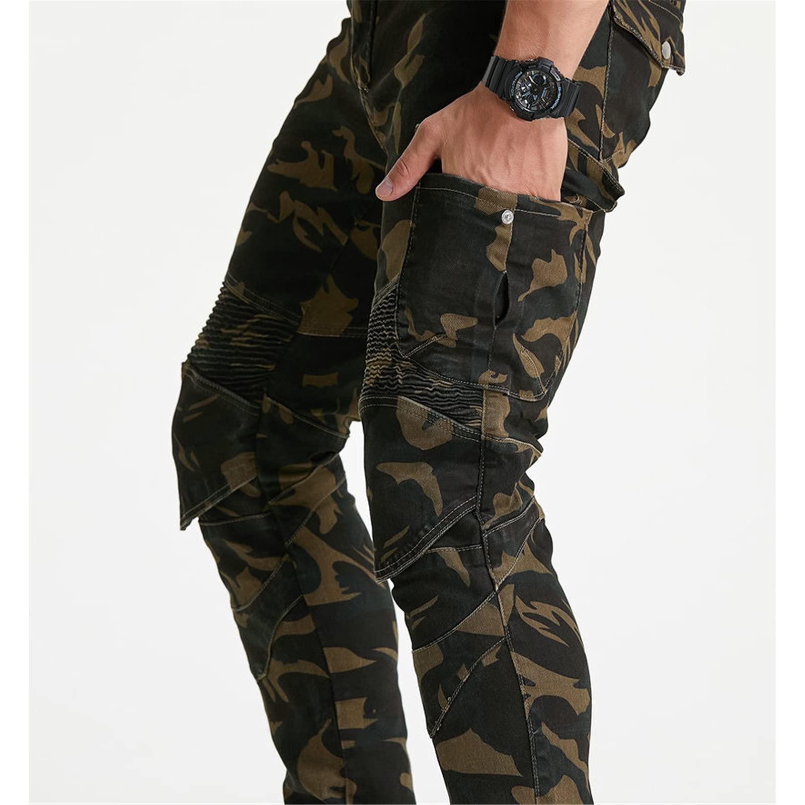 Pantaloni Da Moto Da Uomo,Moto Biker Pantaloni Impermeabili Rinforzato Protezione Armature Motorcycle Pants Da Ciclismo,mimetico Cargo Pantaloni Da Corsa (A,XL)
