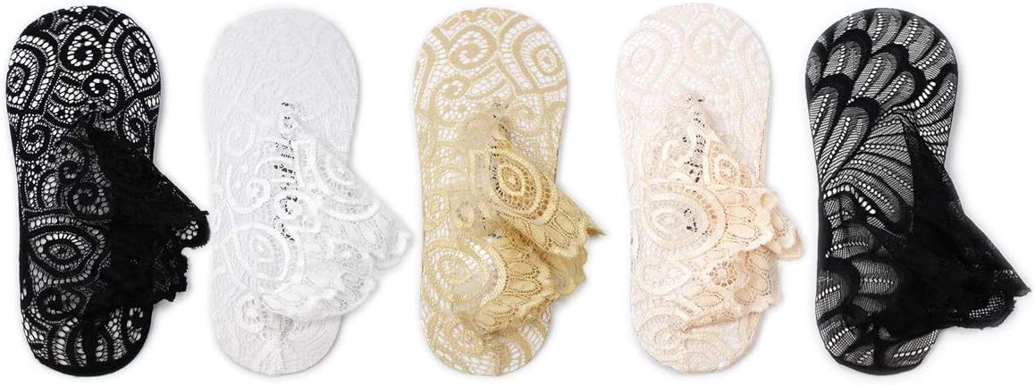 Women Sheer Transparent Lace Embroidery Panel Crystal Sparkly Socks 5 Pack