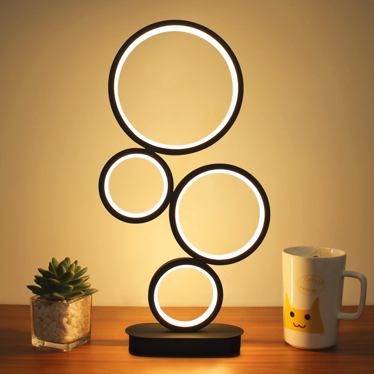 Photo 1 of BESKETIE LED Table Lamp, Modern Bedside Table Lamps, 18W Dimmable Desk Lamp, 3 Color Nightstand Lamp Desk Light for Living Room, Bedroom, Office, Bookshelf, Study and Work - Black