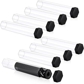 Lineshading 8 Pcs Hexagon Playmat Tube 15 Inch Easy in and Out Case Design, Playmat Holder Tube for Storage with Caps Compatible with MTG, Magic The Gathering, RPG, Wont Roll Off SurfacesClear