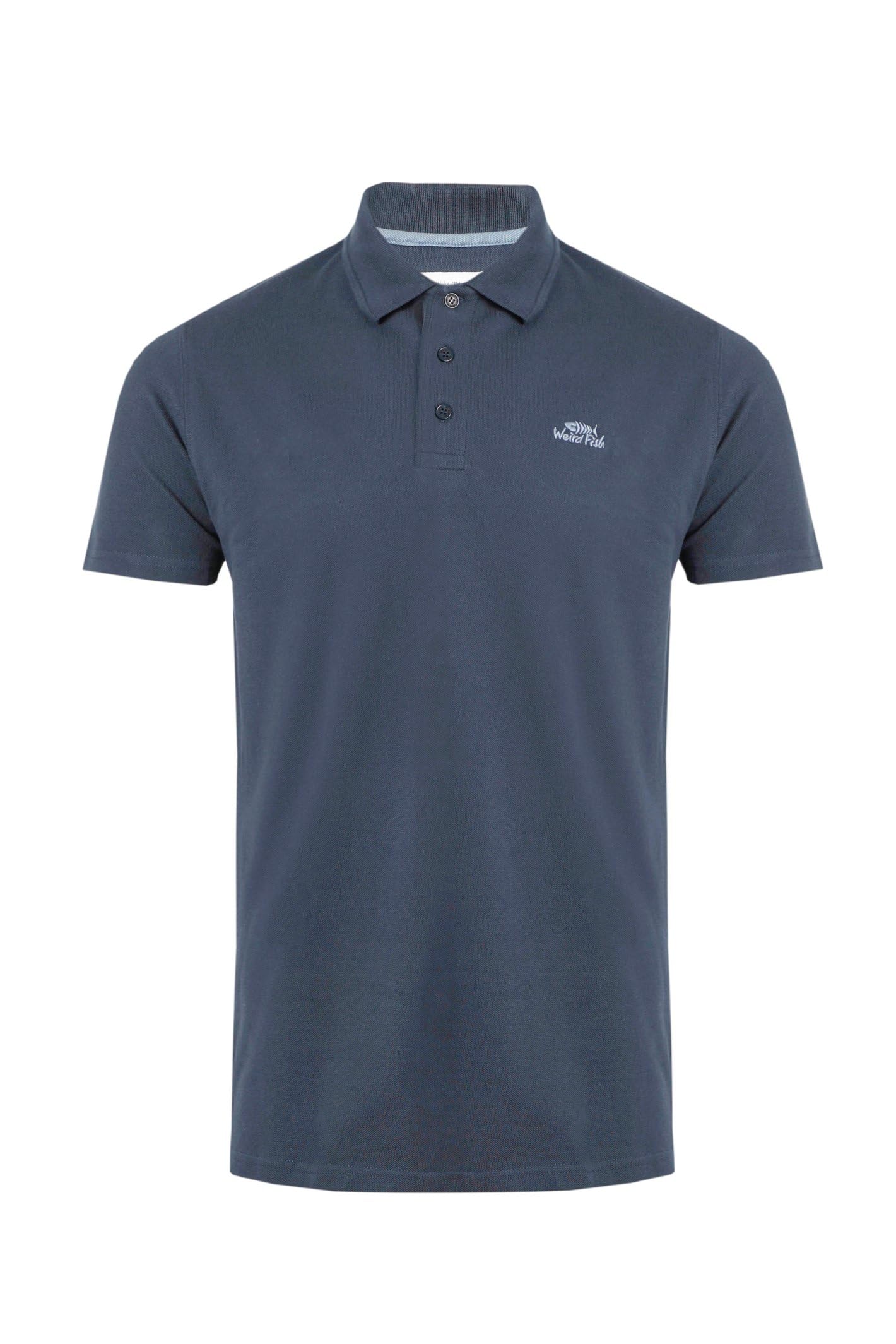 Weird Fish Men's Navy Miles Organic Pique Polo Shirt: : :, Colour: Na Medium