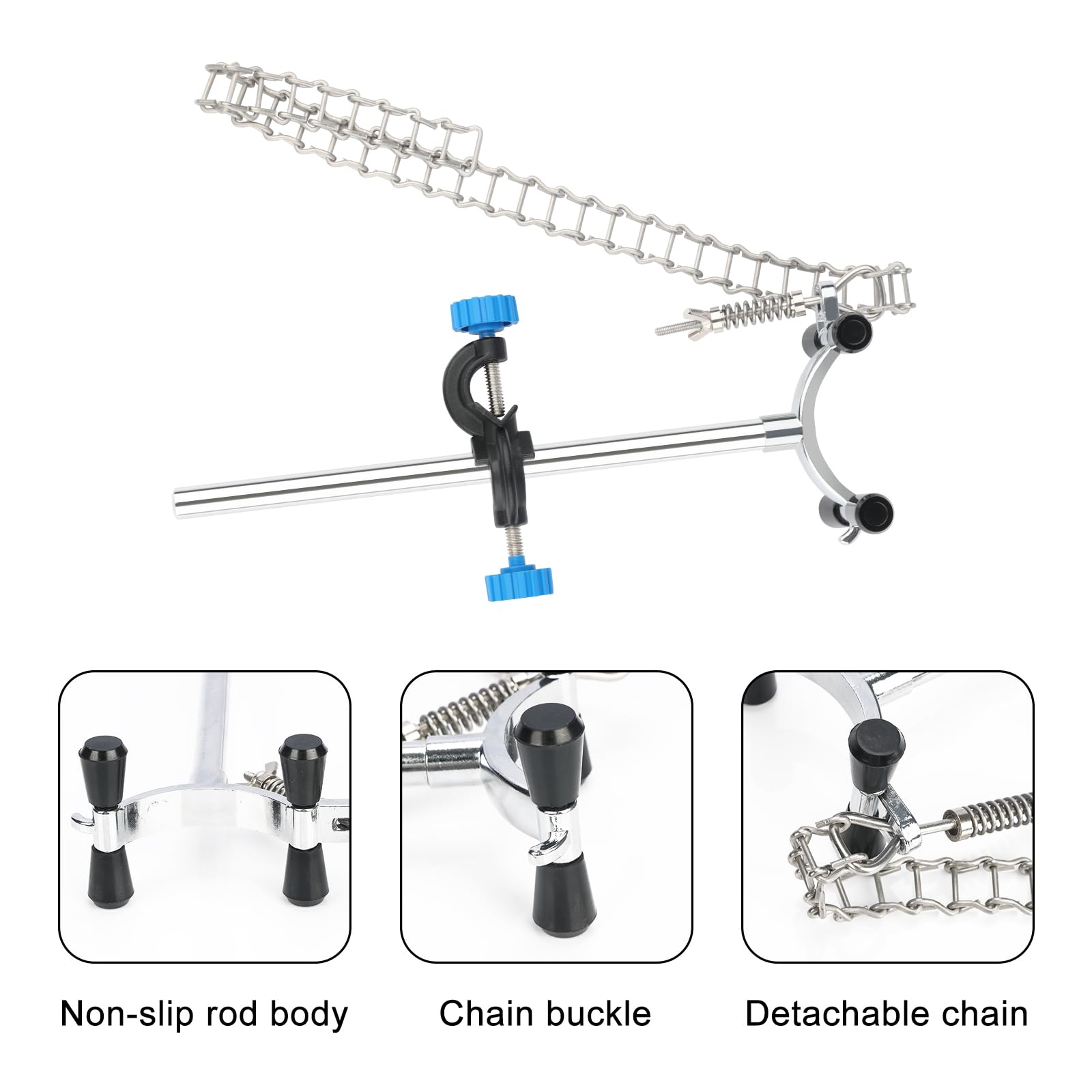 stonylab Pince à Chaîne et Support de Pince, Accessoire Réglable de Laboratoire, Support en Alliage d’Aluminium pour Verrerie, Béchers et Entonnoirs, Convient pour 40-145 mm de Diamètre