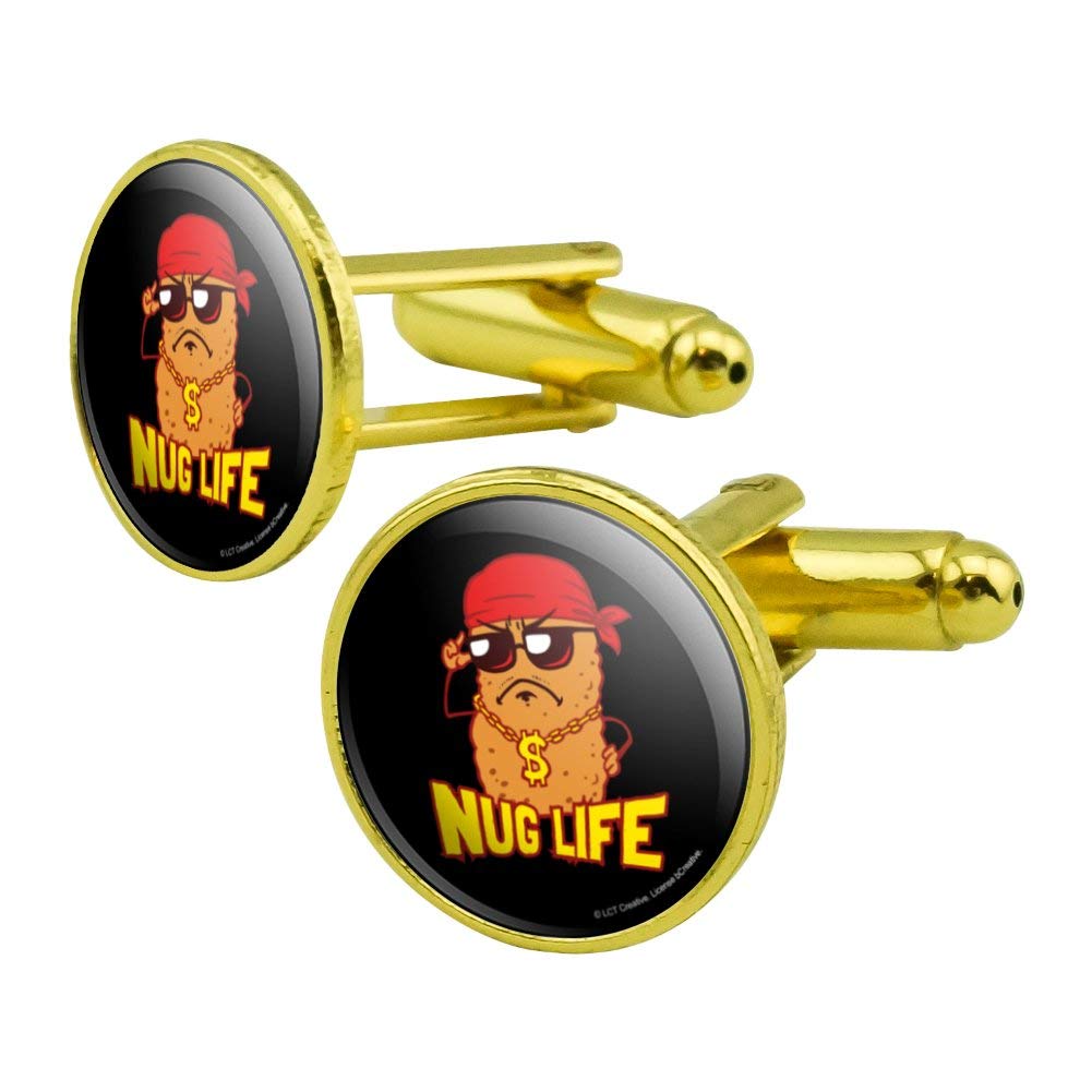 GRAPHICS & MORE Nug Life Chicken Nugget Funny Humor Round Cufflink Set Gold Color