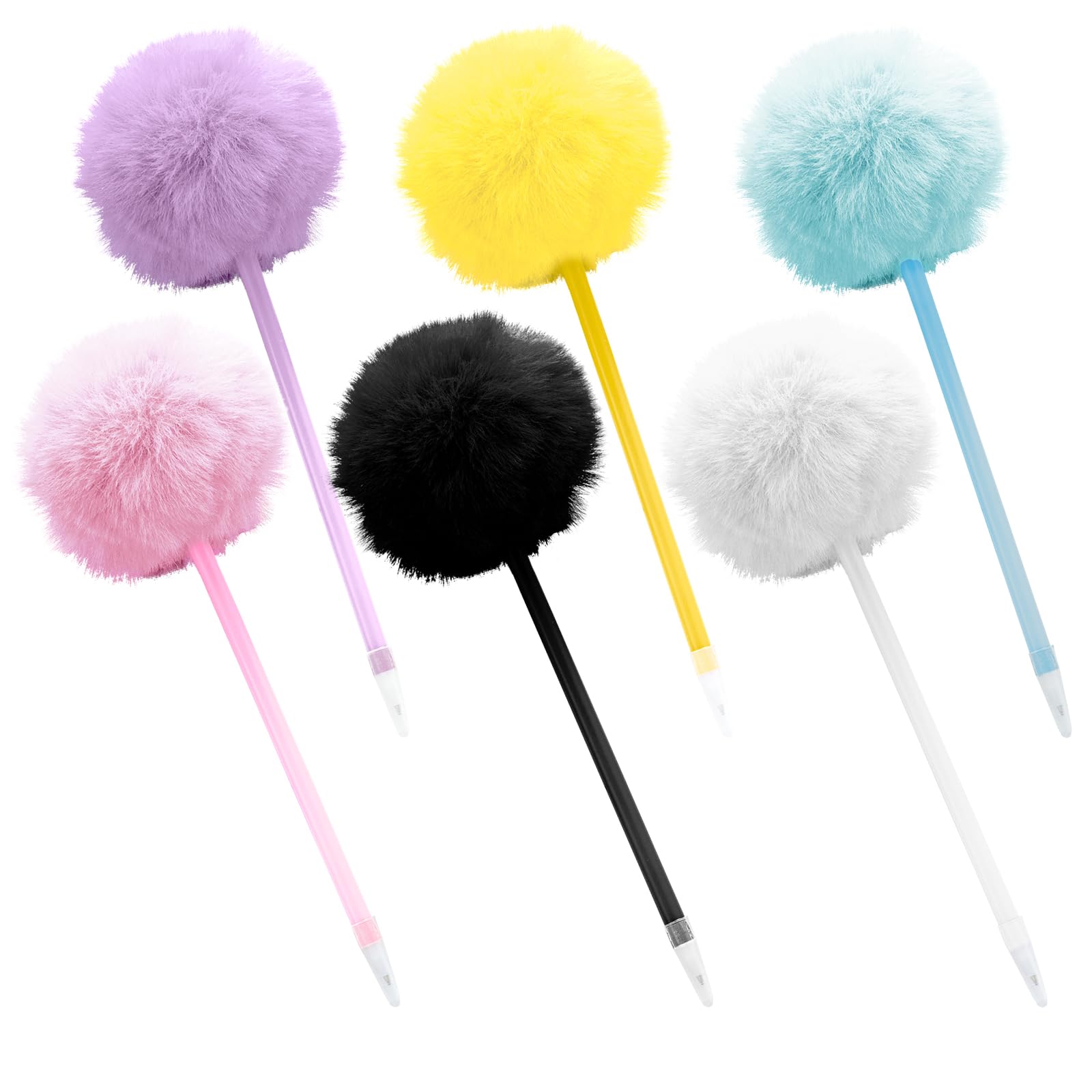 CHUNLINLAODA 6 Pcs Fluffy Ball Pen, Pompom Pen, Cute Fluffy Pen, Cute Creative Ball Ballpoint Pens, Novelty Gel Pens for School Gift Office Supplies