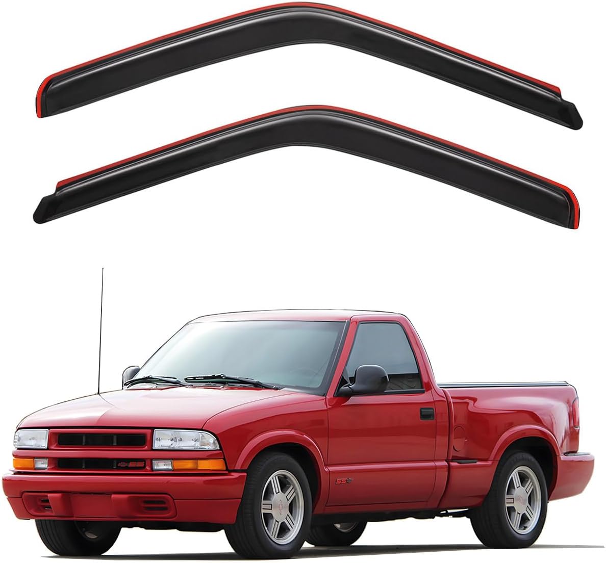 Lightronic Smoke In-Channel Window Visors for 1994-2003 Chevy S10 GMC Sonoma, 1995-2005 Blazer Jimmy - Durable Rain Guards, UV Protect, Easy Clip-On, 2pcs