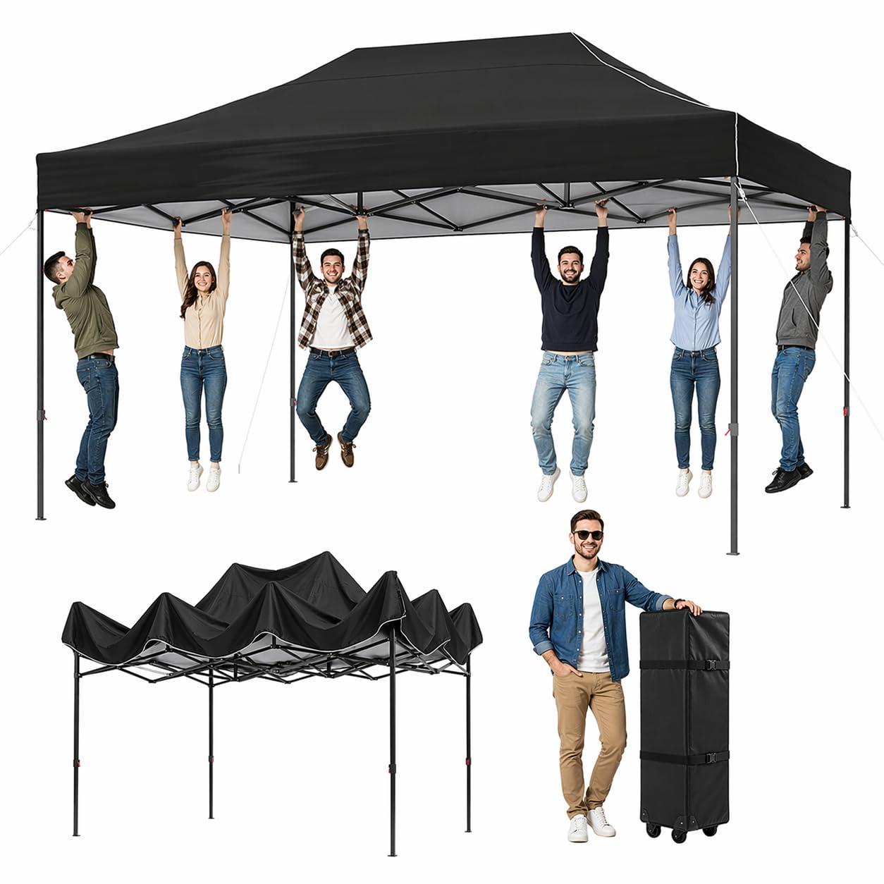Aoxun 3x4.5 Pop Up Gazebo Heavy Duty Metal 4m x 3m Waterproof Tent Black