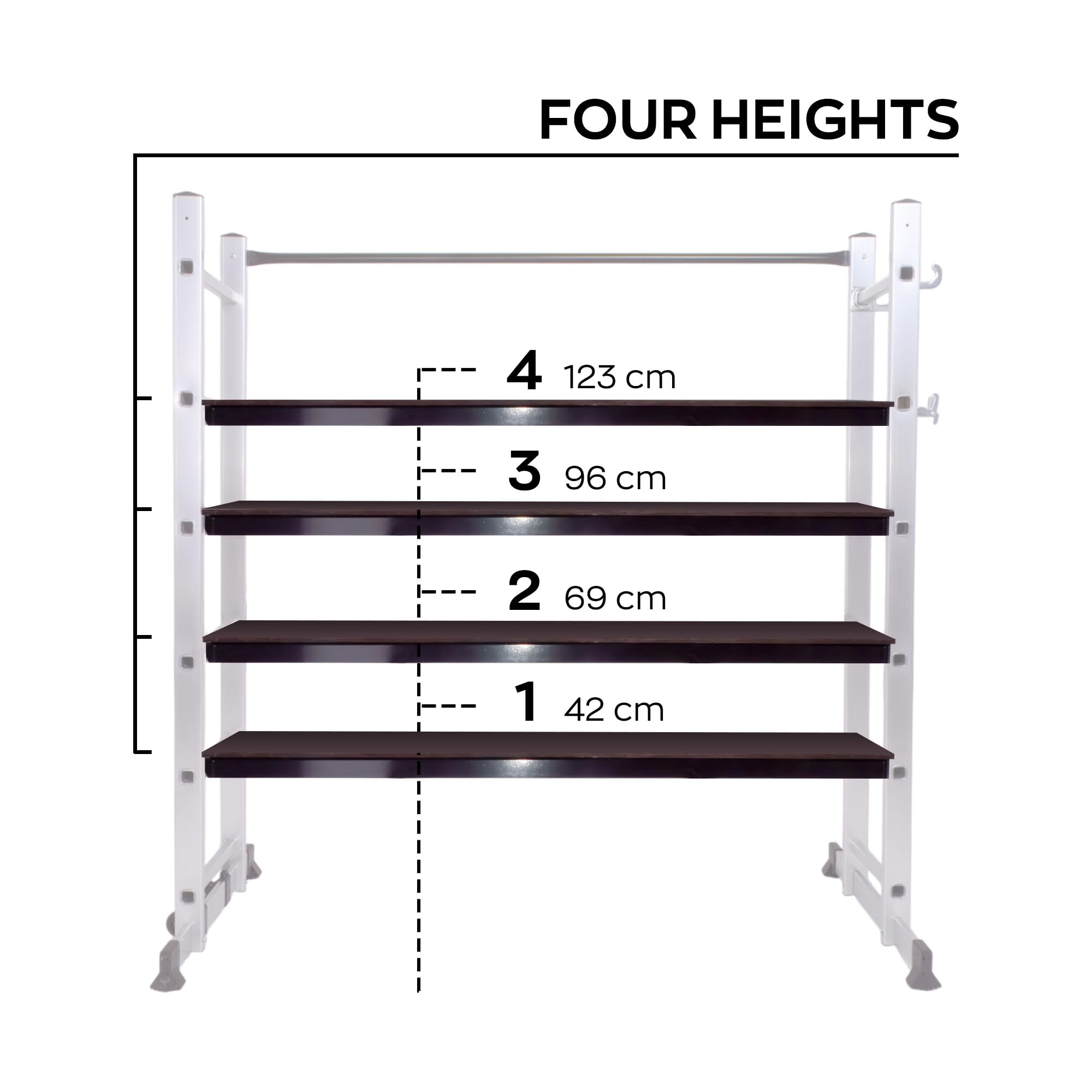 BOUDECH® RIG 100 – Impalcatura Multifunzione Trabattello 3 in 1 H165,5 cm Scala Ponteggio da Lavoro con Ruote in Alluminio Portata max 150 Kg