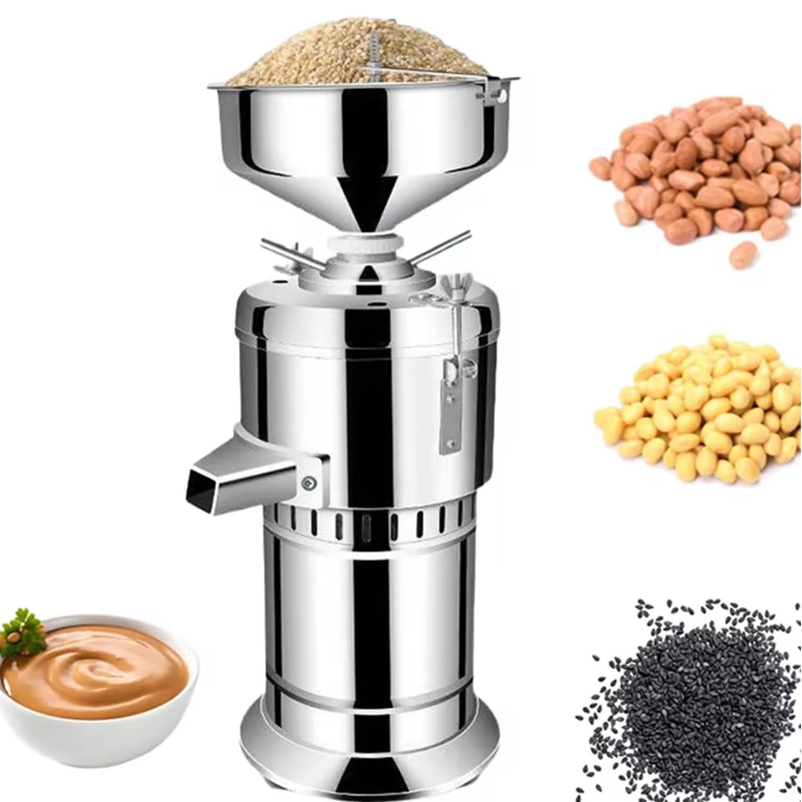 PixCy Machine à Beurre d'Arachide et Pâte de Sésame 1100W, Broyeur à Grains Électrique Commercial, 2850 TR/Min, Rendement 15 Kg/H, en Acier Inoxydable Durable pour Cuisine Professionnelle