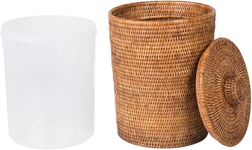 Miniatura 4 de KOUBOO La Jolla - Inserto redondo de plástico y tapa, grande, color marrón miel para dormitorio, sala de estar y baño, cesta para residuos secos y