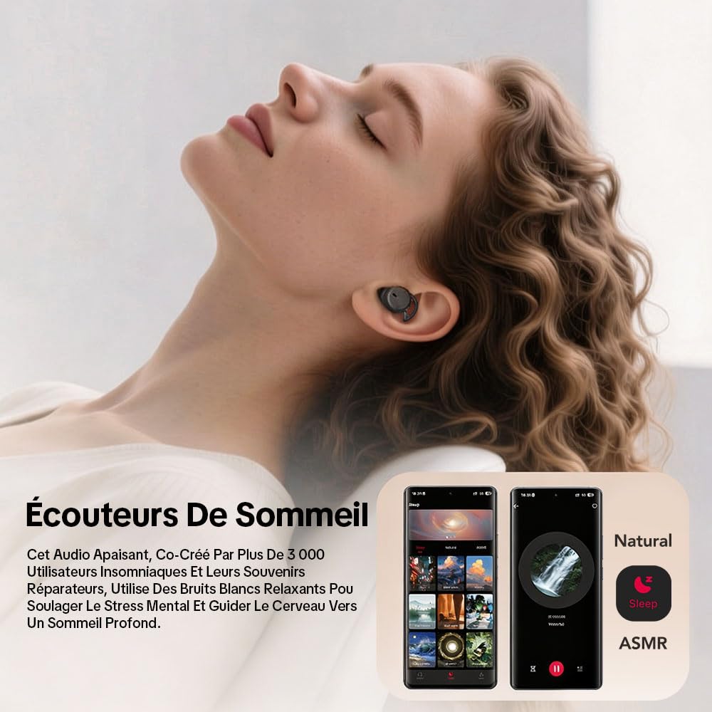 MS217 Écouteur Traducteur Instantané IA 165 Langues | Ecouteurs Bluetooth Sans Fil 6.0, 40H d'Autonomie, Mini Écouteur Sommeil pour Dormir sur le Côté, Voyages, Réunions – Noir