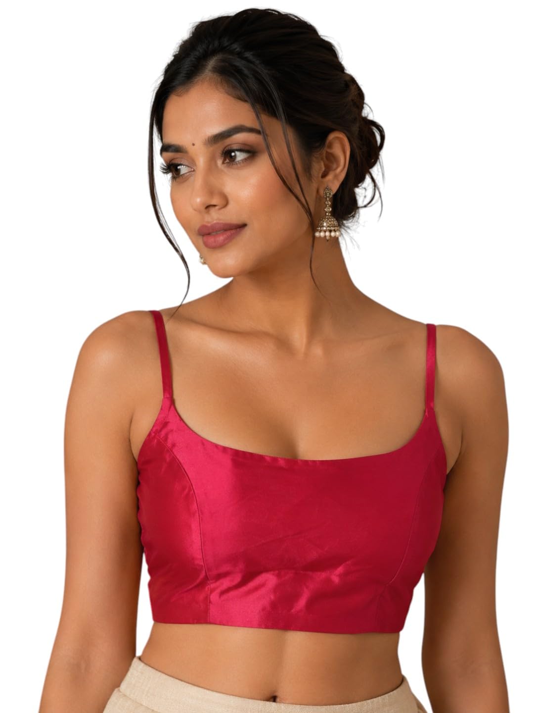 Satin Saree Blouse, Spaghetti Strap Crop Top, Pink-image-15