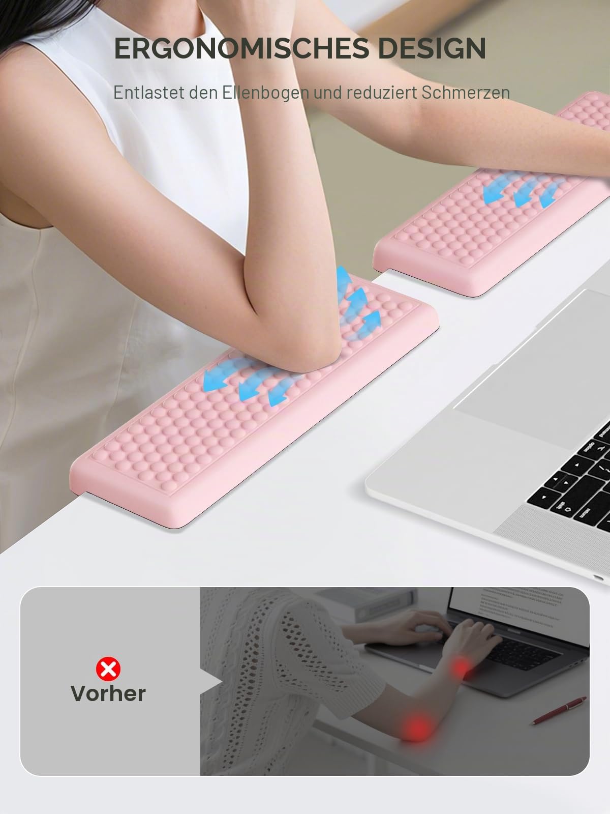 Hsurbtra L-förmige Schreibtisch-Ellenbogenpolster, 2-teiliges weiches Memory-Schaum-Ellenbogenstützpolster mit rutschfester Gummiunterseite, ergonomisches Schreibtischkantenkissen Handgelenkauflage