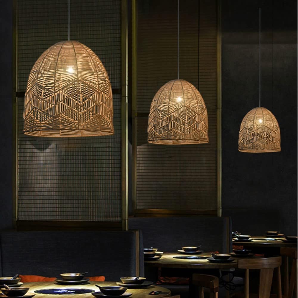 Paralume a gabbia in rattan Lampade a sospensione in tessuto di bambù Lampada a in vimini intrecciato a forma nido d'uccello beige a in Compatible with fattoria, luci sospese