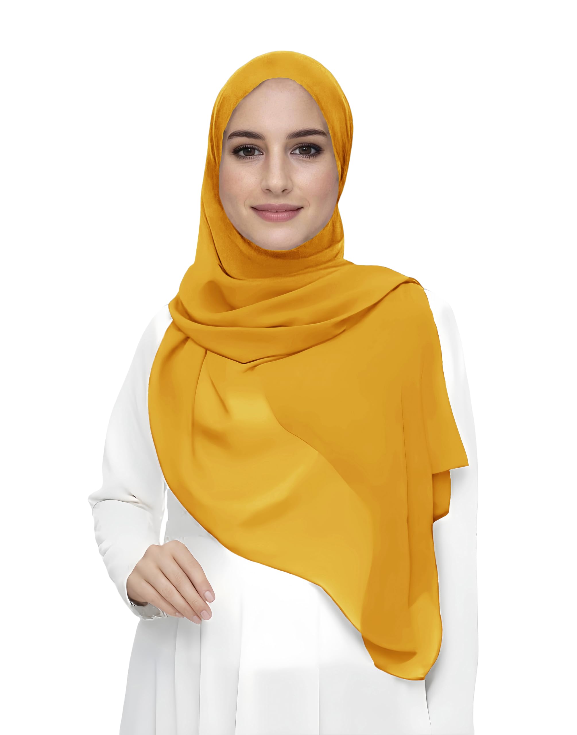 Premium Chiffon Hijab Head Scarf Shawl Wrap for Muslim Women Lightweight (Mustard Yellow)