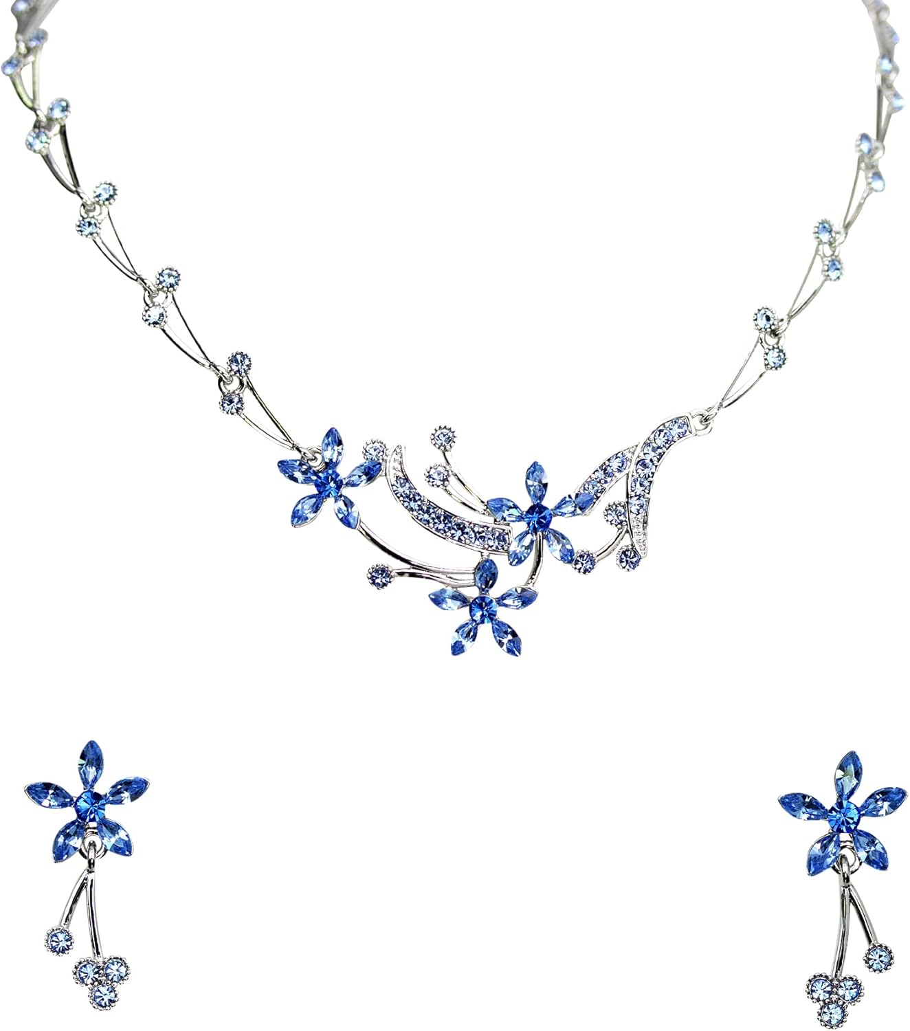 Faship Gorgeous Rhinestone Crystal Floral Necklace Earrings Set