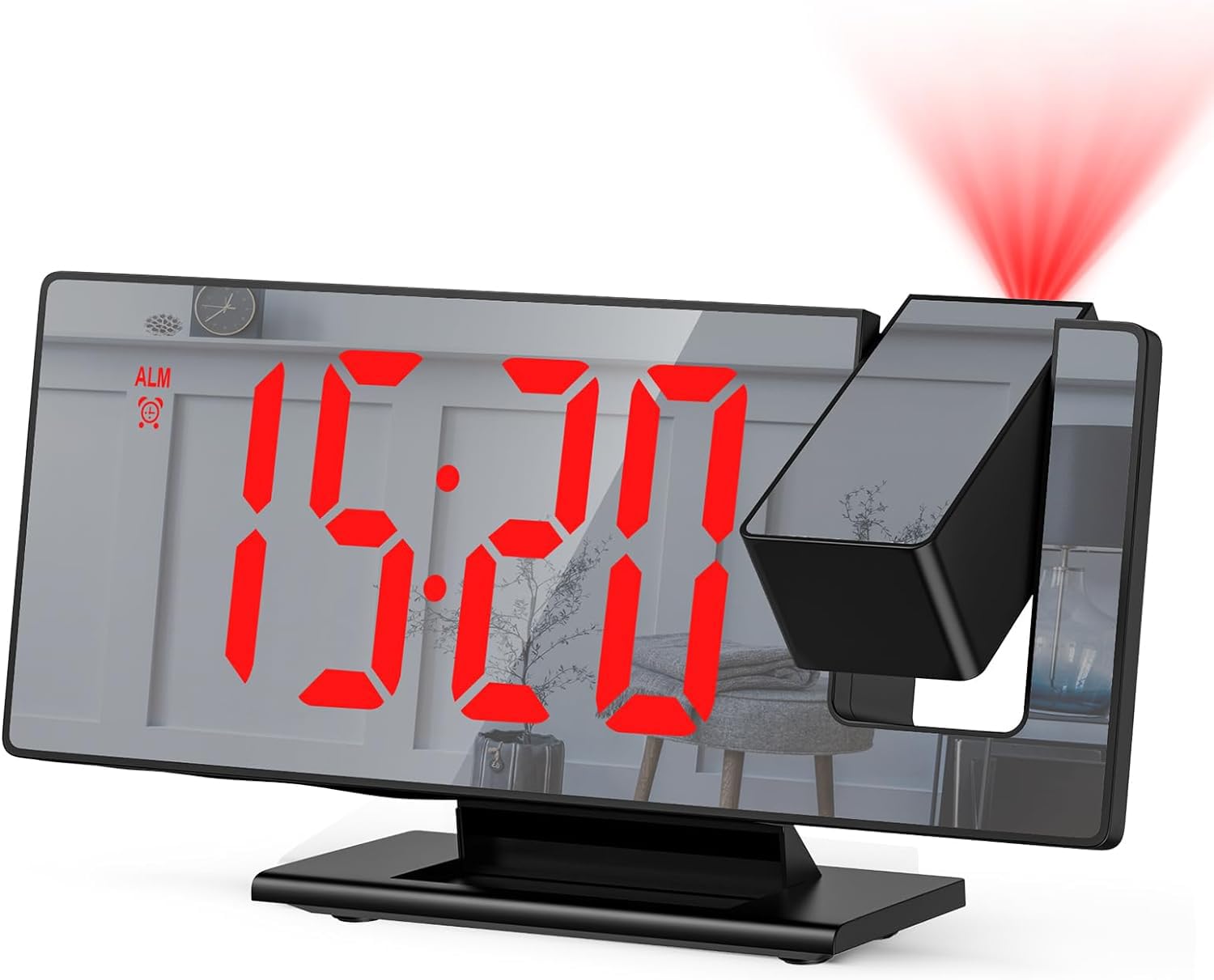 Criacr Projection Alarm Clock, Large Digital Clock with 7.8" LED Mirror Screen, Alarm Clocks Bedside with 180° Projector, 4 Adjustable Brightness, Night Mode, Snooze, Temperature, Time, Date for Kids