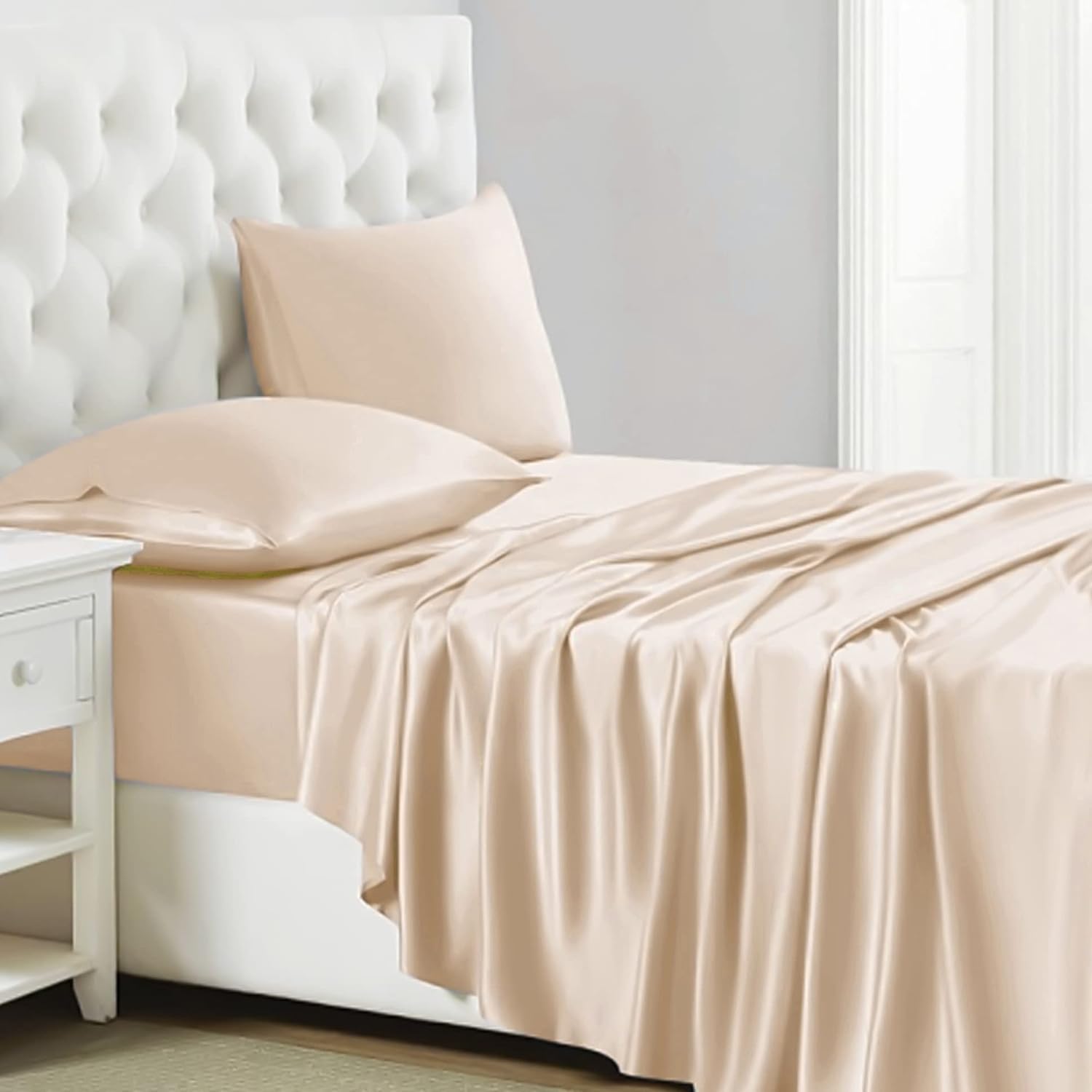 Cotton Bedsheets Premium Hotel Quality 600 Thread Count 100% Sateen Weave Smooth Sheets with Elasticized Deep Pocket Sheet with Pillowcase (Light Pink, Queen (U.S. Standard))