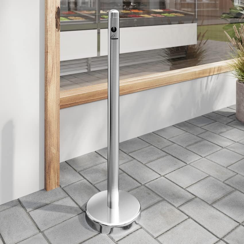 40" Stainless Steel Free Standing Smoker Pole and Base | Smokeless Outdoor Ashtray for Restaurants, Bars, Convenience Stores | Outside of Office (Stainless Steel)