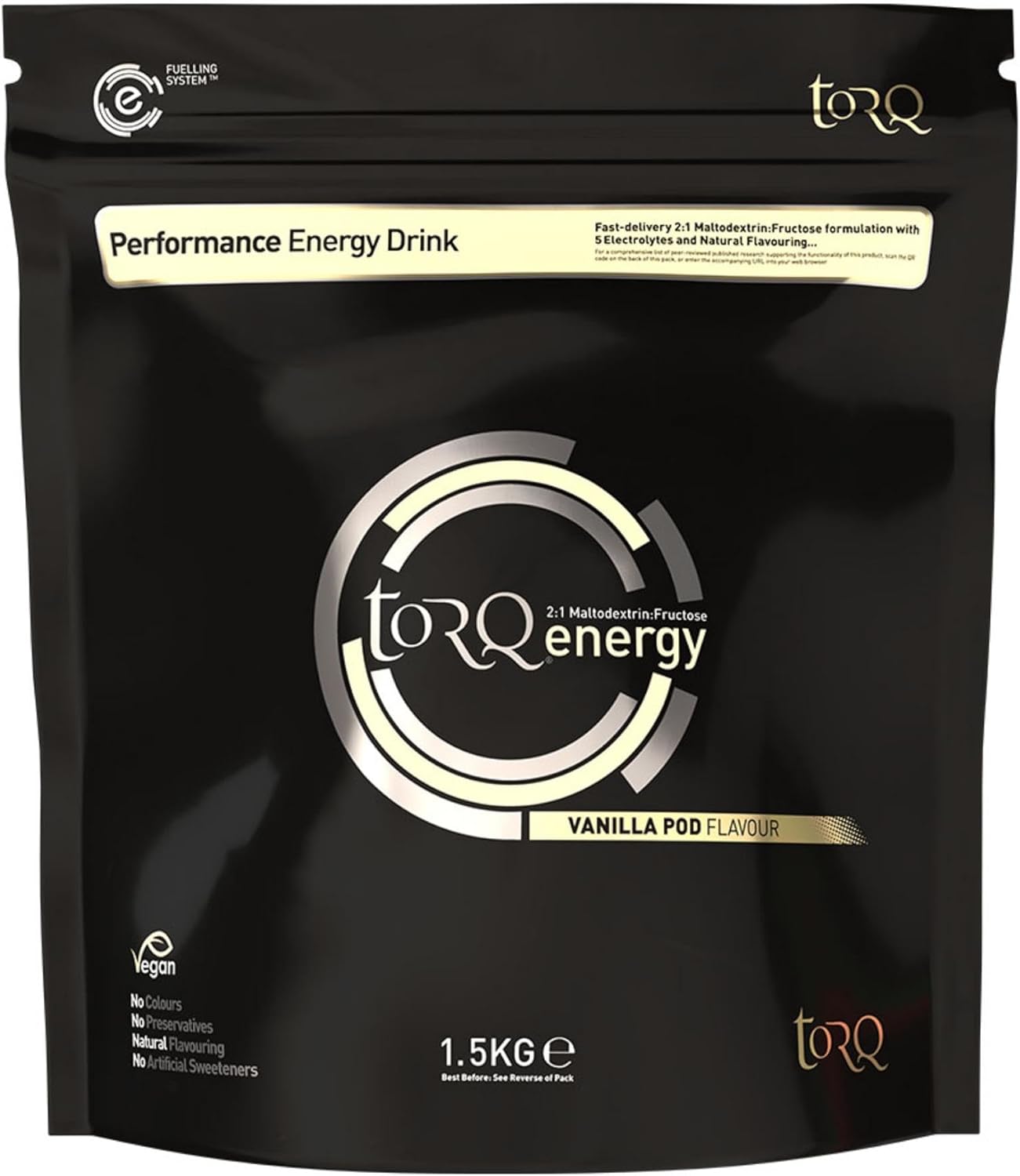 TORQ Flavoured Electrolyte Powder – Natural Vanilla Pod Isotonic Hydration Powder with Electrolytes Drink | Fast Delivery Energy Drink with High Carbohydrates and Sodium | 45 Single Servings