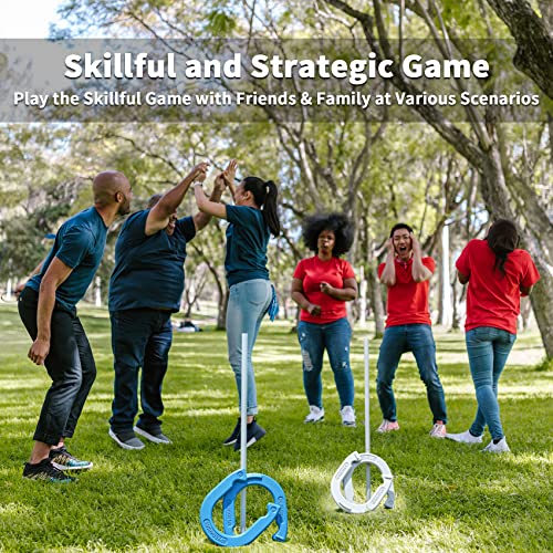Speedarmis Horseshoes Set, Universal Size Lawn Horseshoes Outdoor Games For Parties Beach Backyard - Includes 4 Horseshoes & 2 Steel Stakes & Durable Carrying Bag(Blue & White) #TOP3
