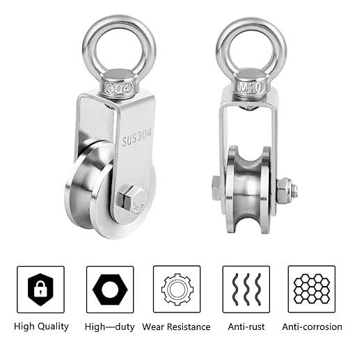 Miniatura 8 de TooTaci Bloque de polea de grúa de acero inoxidable de 1.81 pulgadas y sistema de polea de aparejos, rodamiento resistente en el interior de poleas