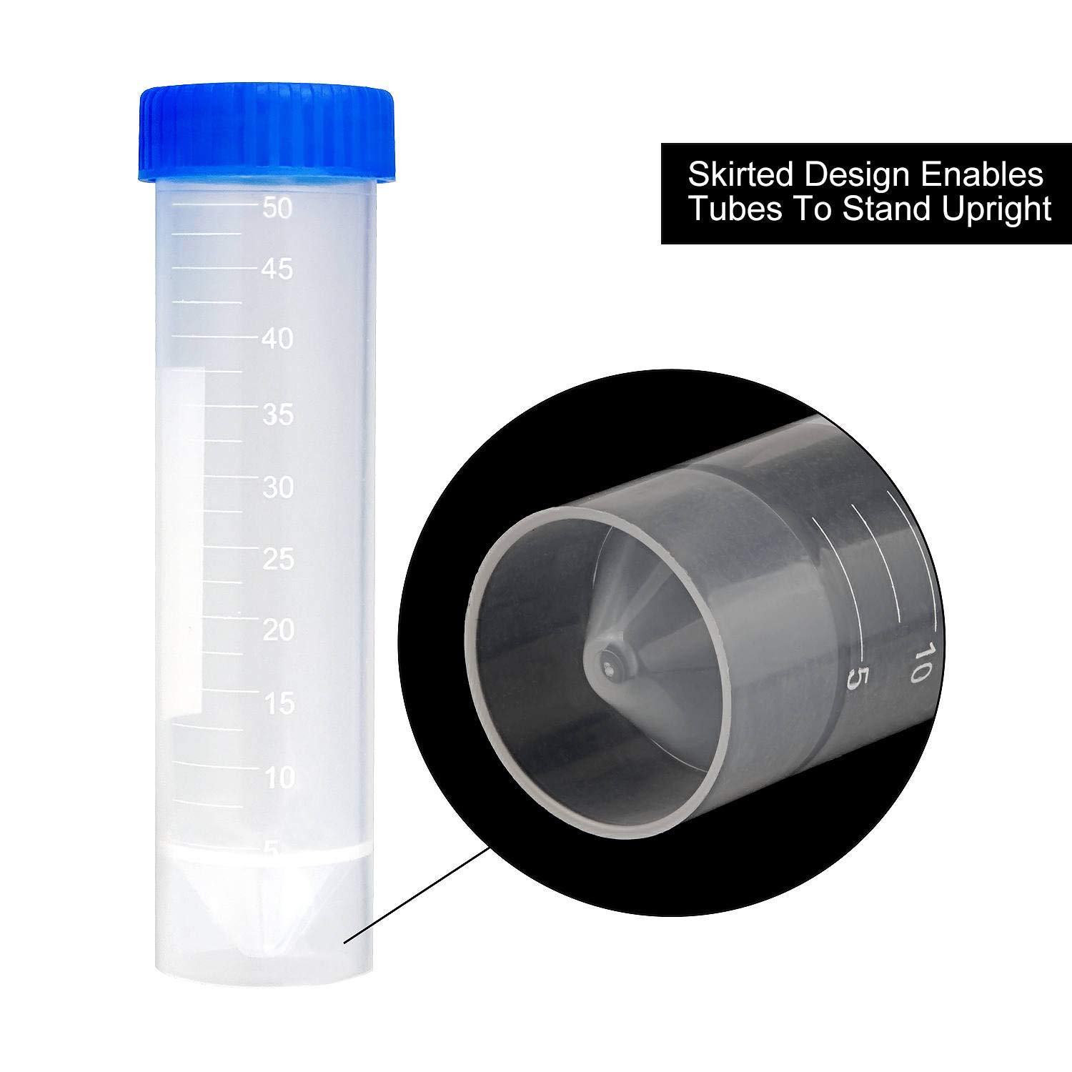 BITEFU 50pcs 50ml Centrifuge Tubes PP Test Tubes with Lids,Clear Test Tubes with Graduated Marks,Conical+Flat bottom - Image 5