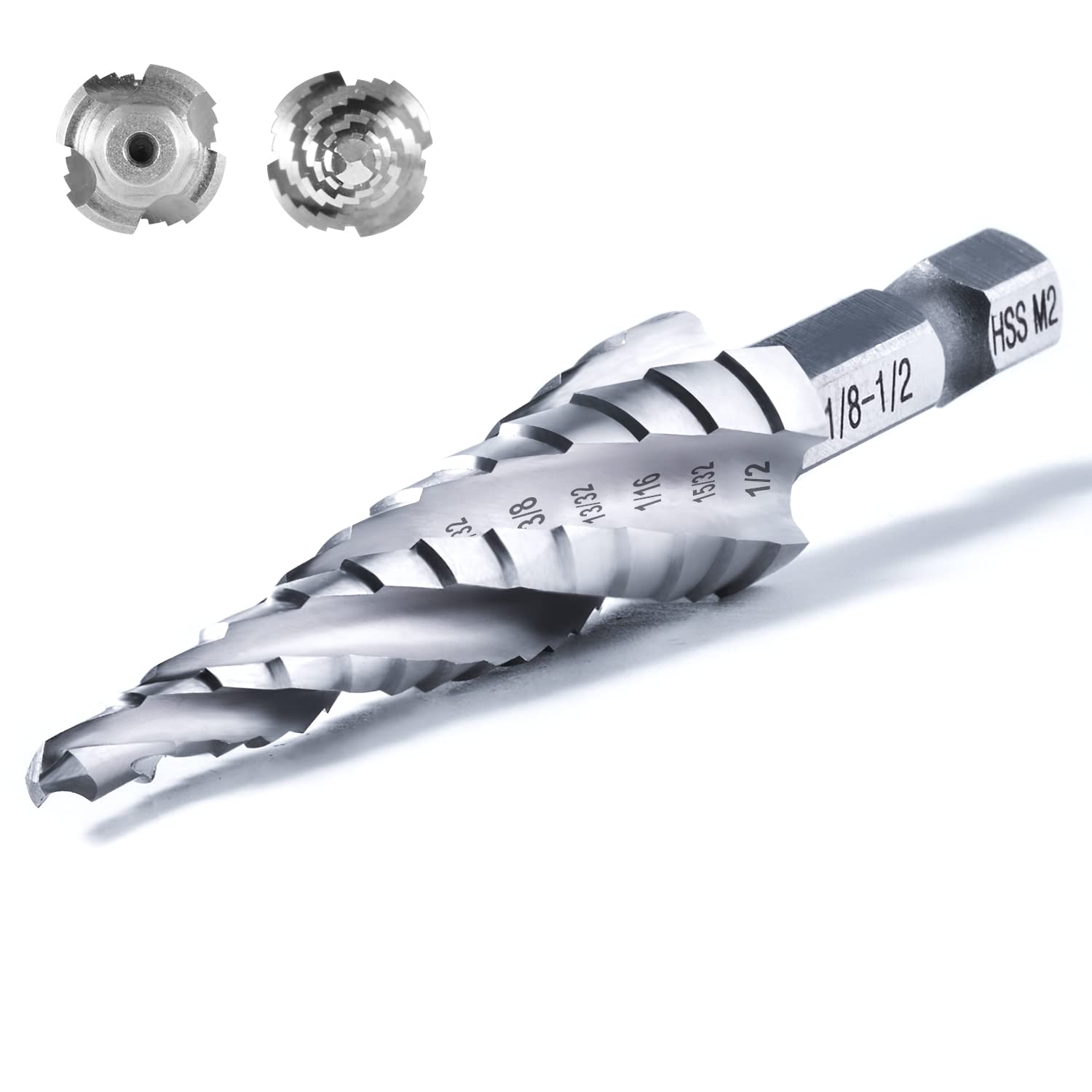 toolant Four Spiral Flute Step Drill Bit(Pro), 1/8"1/2" Impact Ready