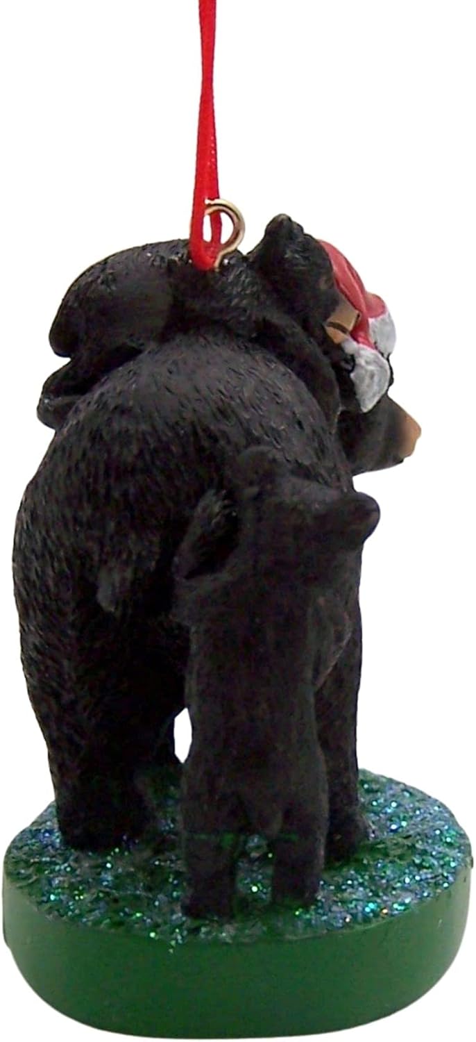 Black Bear Mom with Santa Hat and Cubs Christmas Ornament, Hanging Xmas Decoration, Rustic Decor, 2.5 Inches - Image 3