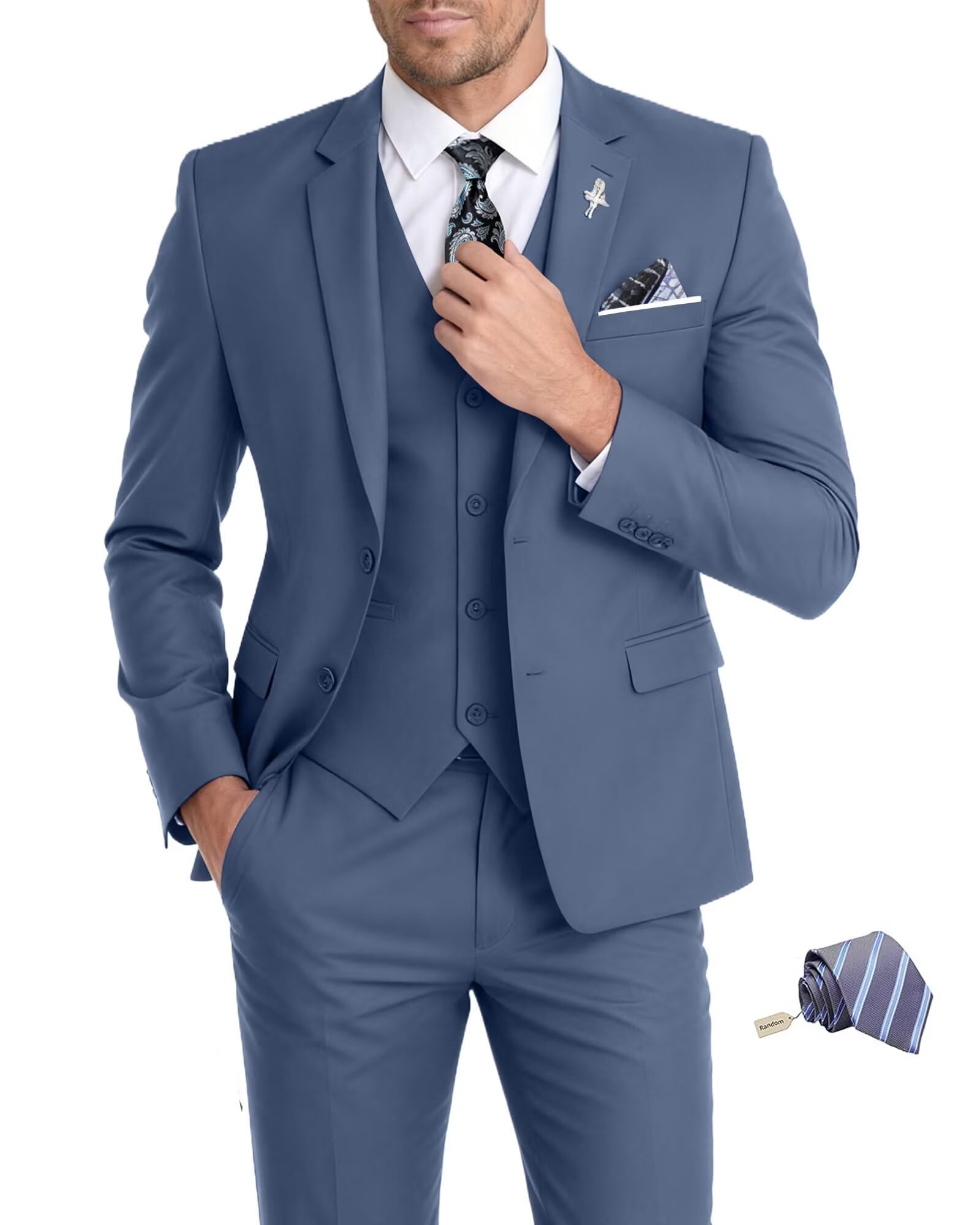 Mens Suit 3 Piece Set Slim Fit with Tie