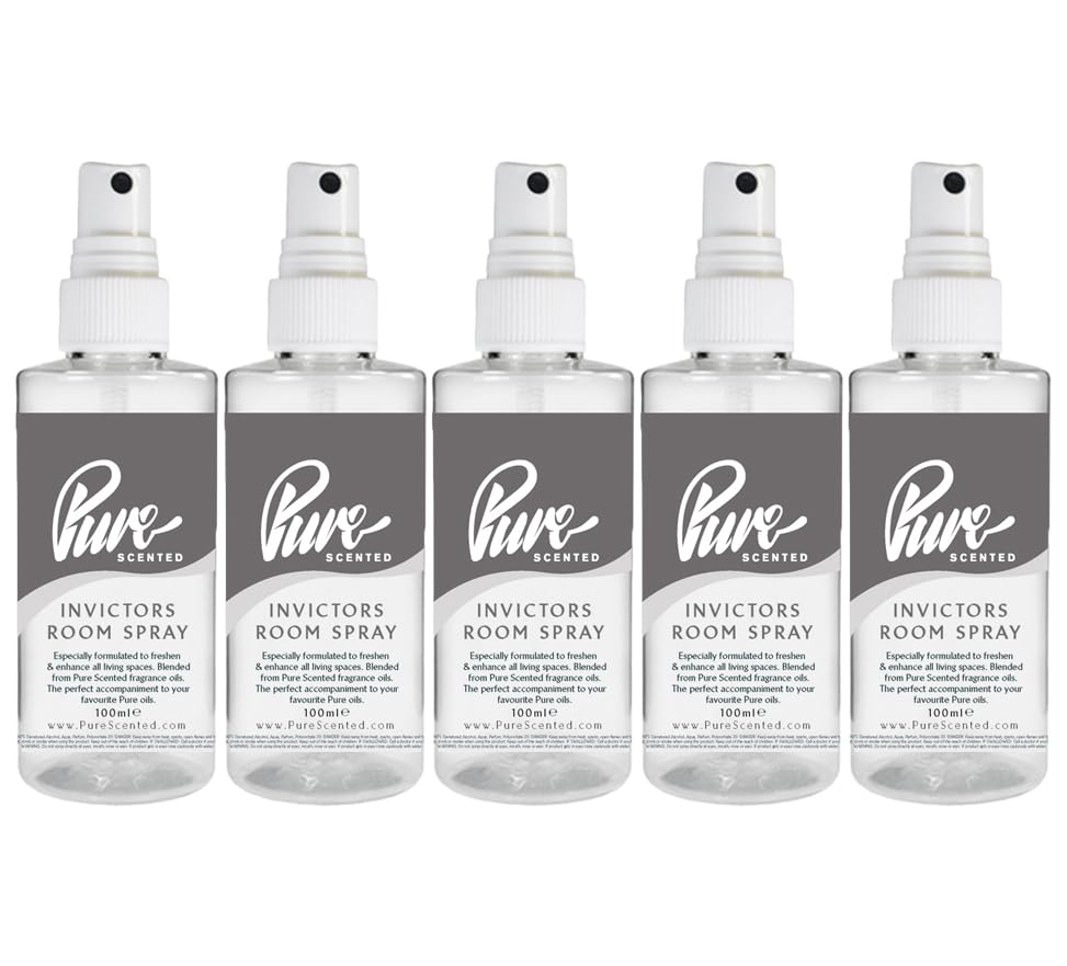 Pure Scented 500ml Room & Fabric Sprays 5 x 100ml Suitable For Home, Car, Caravan, Work, Gym Bags, Odour Eliminators (5 x 100ml, Invictors)
